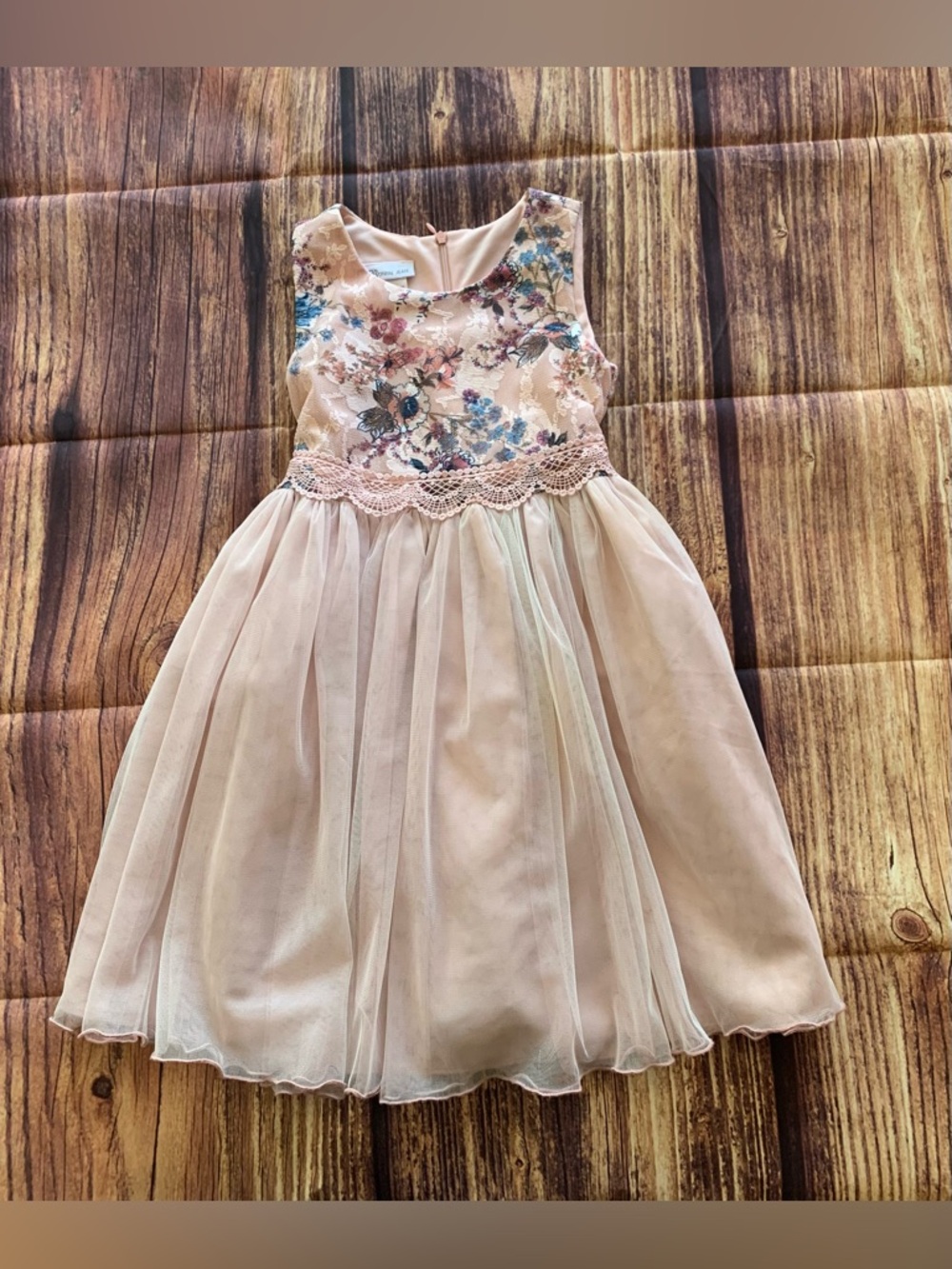 Bonnie Jean Girl's Sleeveless Floral Top Back Zip Belted Pink Lined Dress Sz: 10